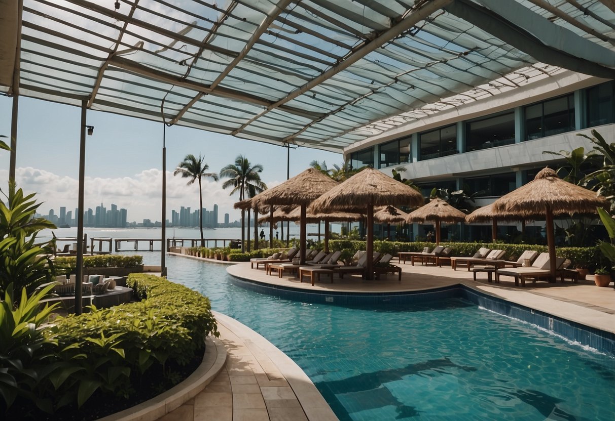 The beach club in Singapore offers a range of amenities and activities, including swimming pools, cabanas, beach volleyball, and water sports
