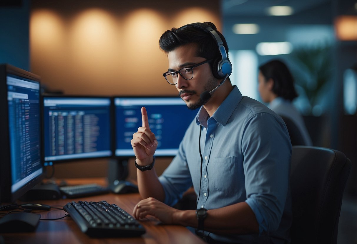 A person calling Citibank Singapore hotline with a list of frequently asked questions