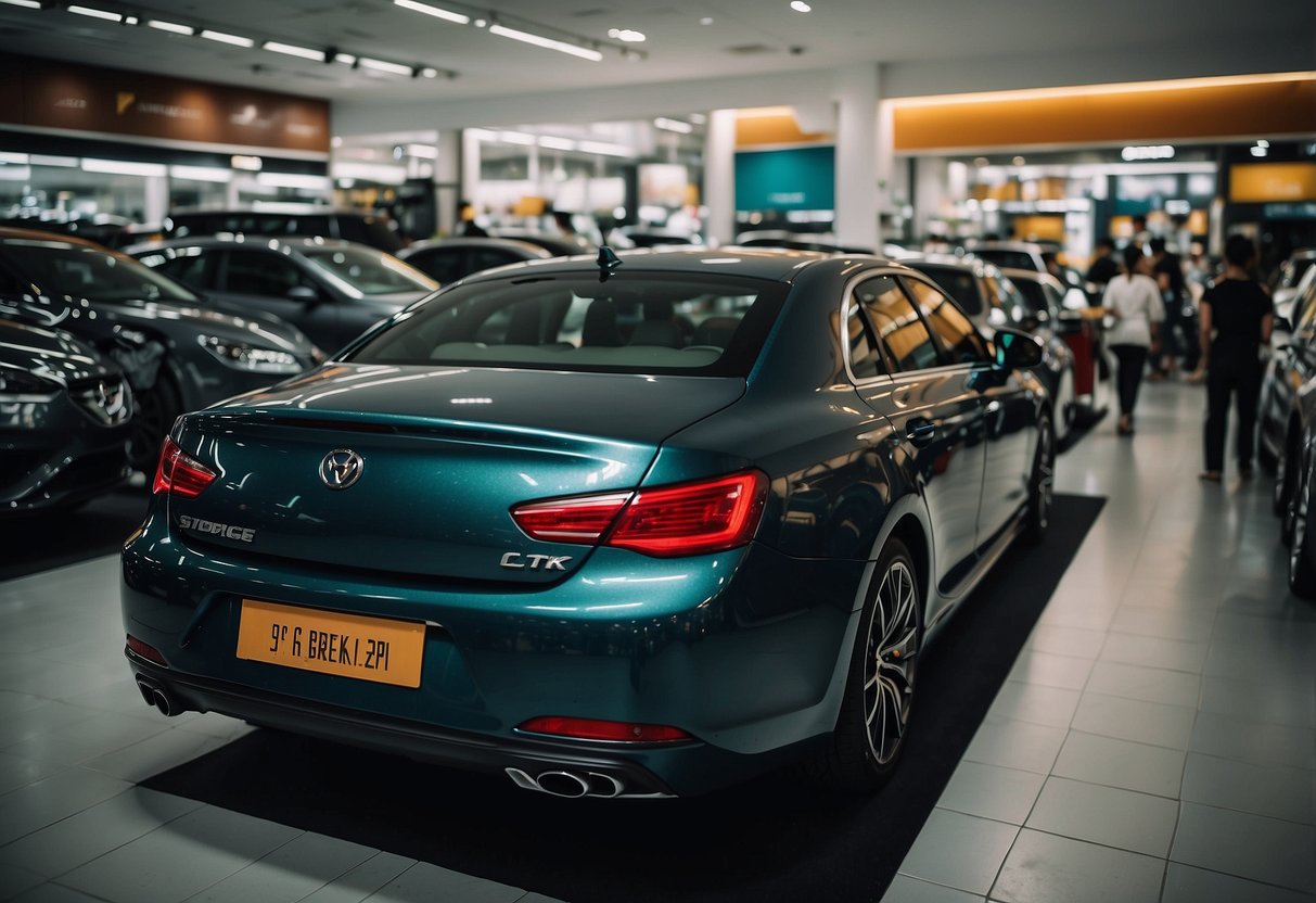A car accessories shop in Singapore bustling with customers browsing shelves of car mats, seat covers, and air fresheners