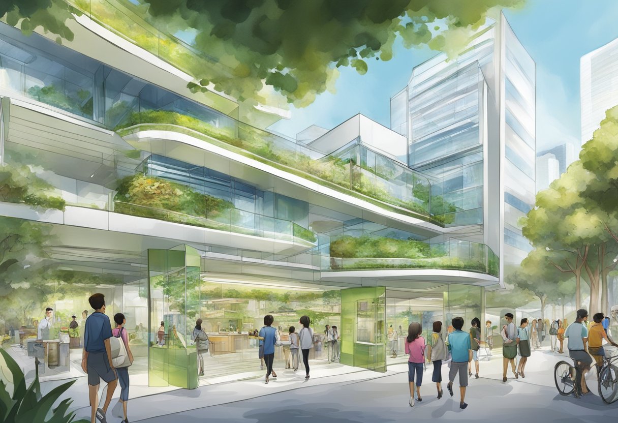 The sustainable Singapore gallery showcases eco-friendly initiatives and urban planning. Displays highlight renewable energy, green architecture, and sustainable transportation
