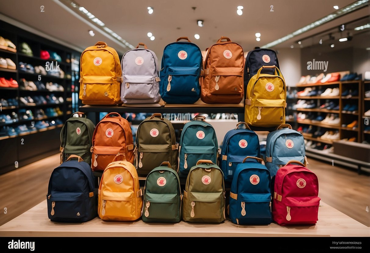 The Fjällräven product range is displayed on shelves in a well-lit, spacious store in Singapore. The colorful outdoor gear, backpacks, and clothing are neatly arranged and attractively presented