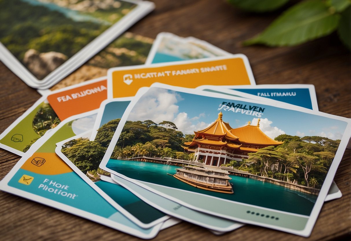 A stack of FAQ cards with Fjallraven Singapore logo, surrounded by nature-themed illustrations and a map of Singapore