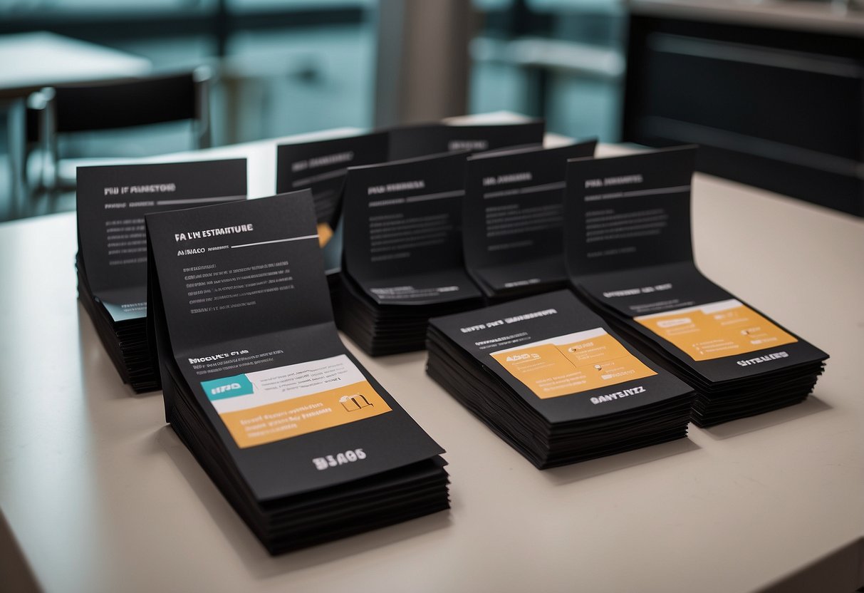 A stack of FAQ brochures on a sleek, modern counter at Panamericana Singapore, with a bright, inviting atmosphere