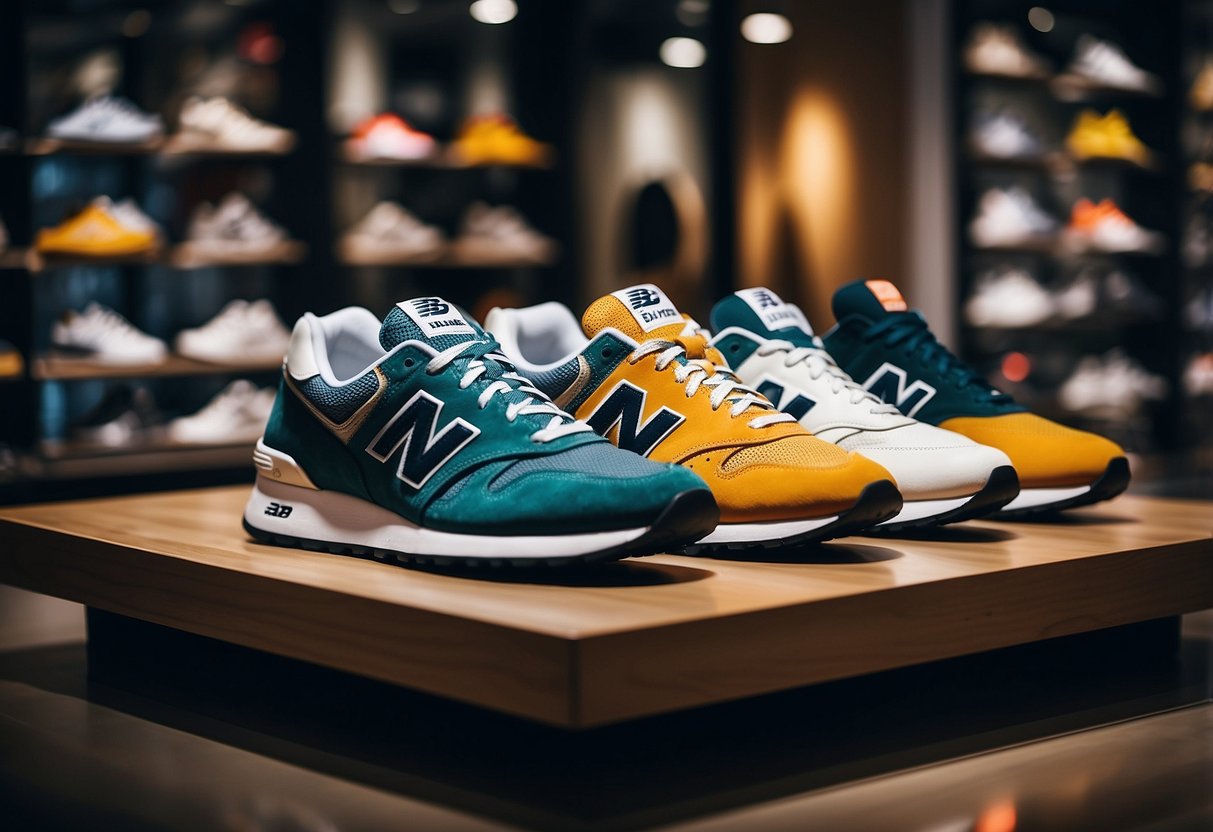 A display of diverse shoe styles and cutting-edge designs in a modern New Balance store in Singapore