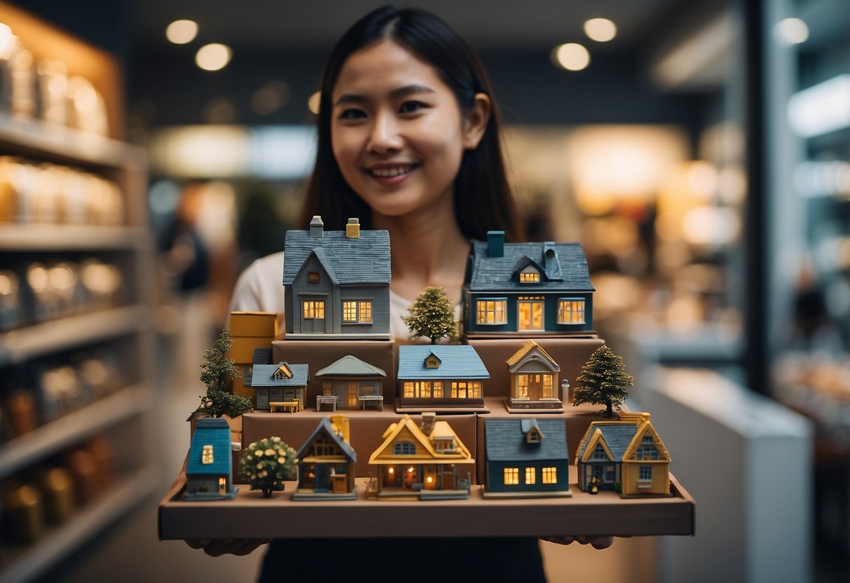 A person carefully chooses a housewarming gift from a variety of options at a store in Singapore