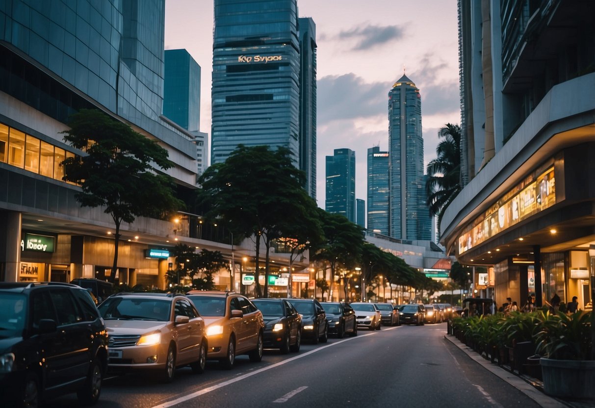 A bustling cityscape with modern skyscrapers and vibrant street life in Kydra, Singapore