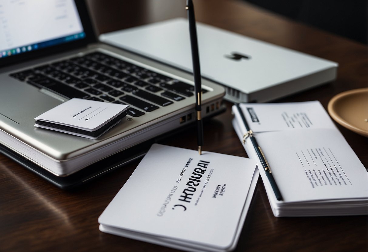 A stack of FAQ cards with the Kydra Singapore logo, surrounded by a laptop, pen, and notepad