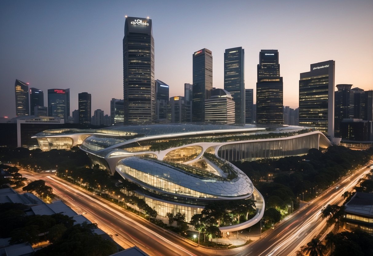 The bustling streets of Singapore surround the towering Google office, a hub of innovation and commerce, with a visible impact on the local and regional economy