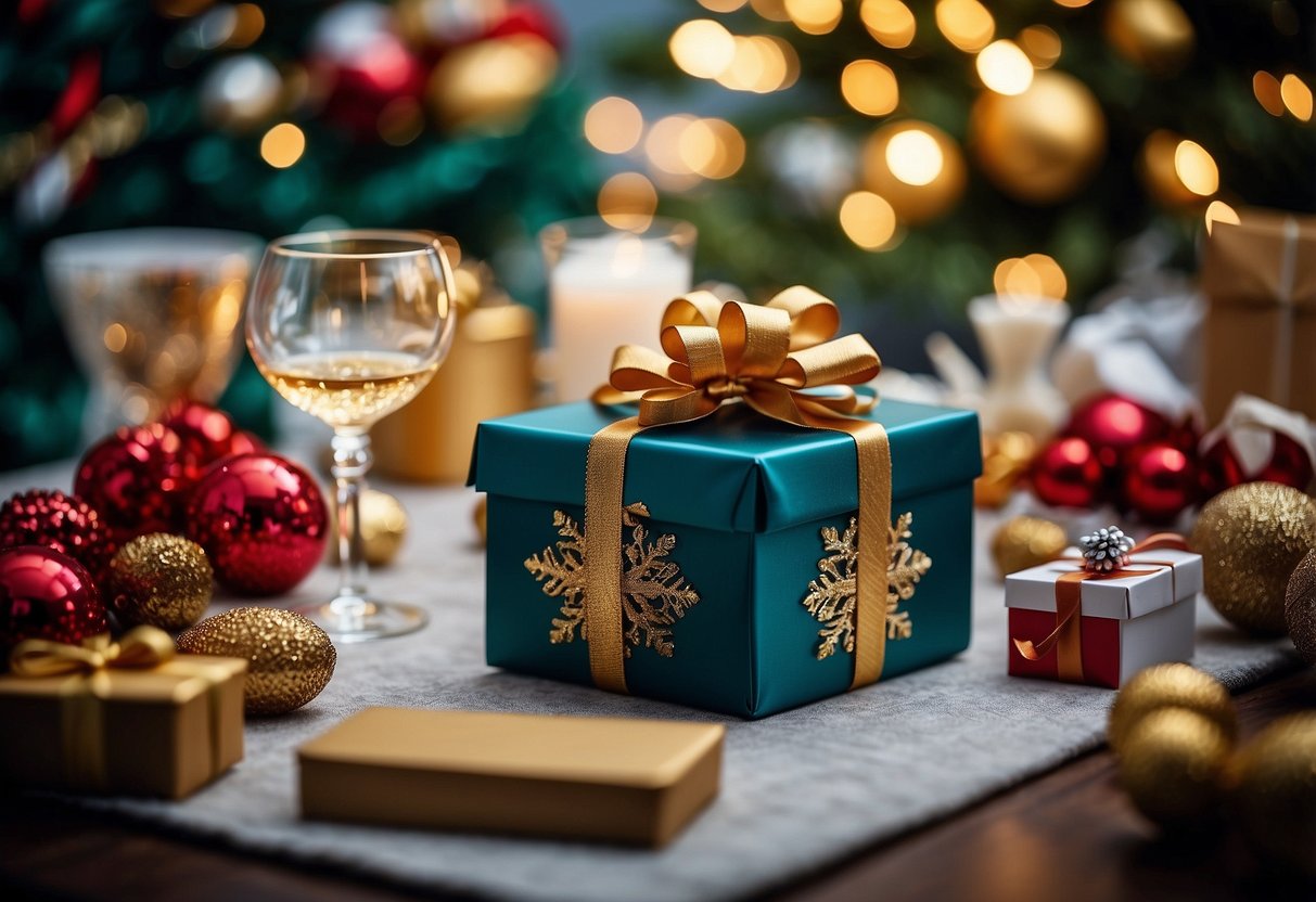 A festive table adorned with custom ornaments, gift boxes with personalized tags, and a variety of unique gift options for Christmas presents in Singapore