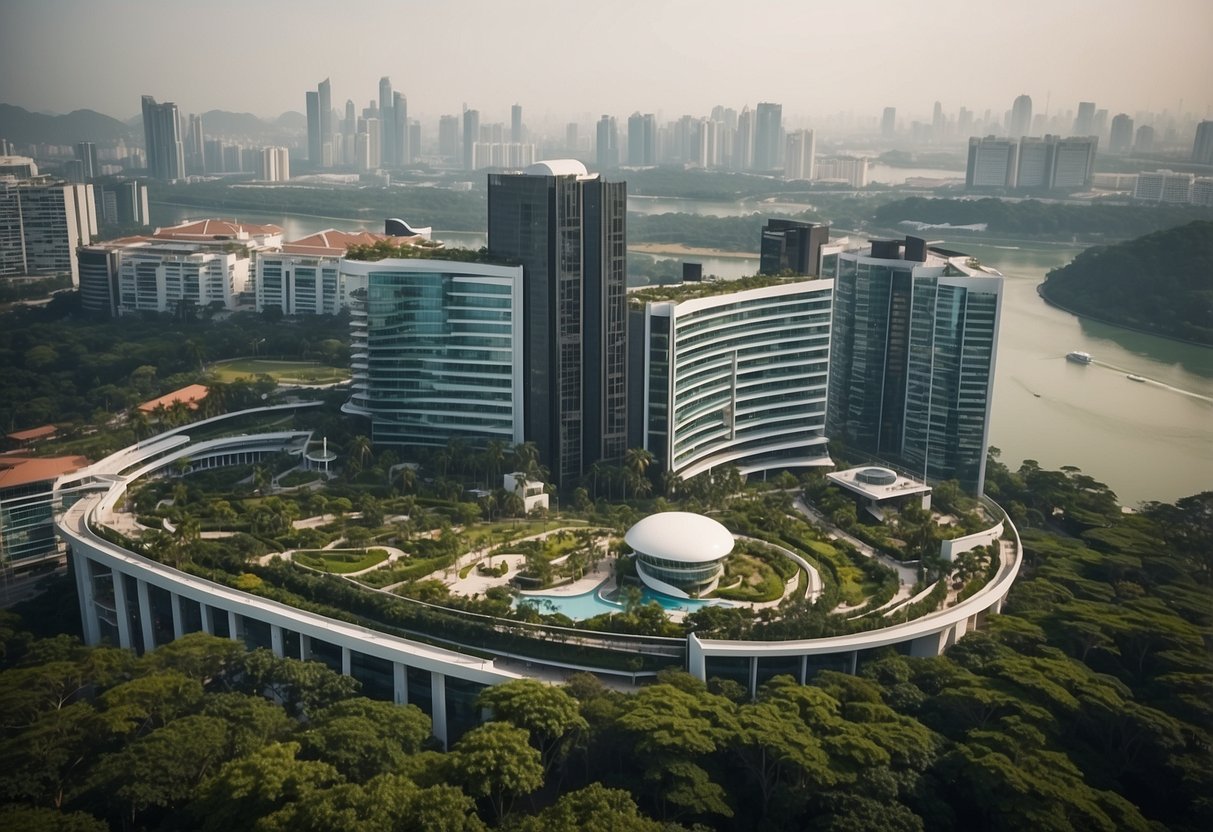 Aerial view of IHH Healthcare Singapore with modern buildings and greenery