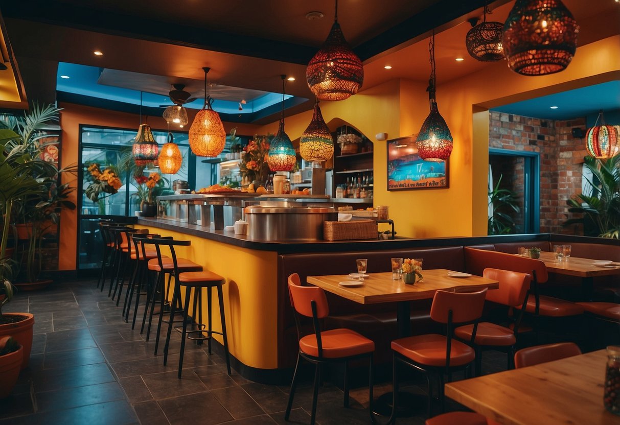 Vibrant Mexican restaurant in Singapore, with colorful decor, spicy aromas, and sizzling fajitas on the grill