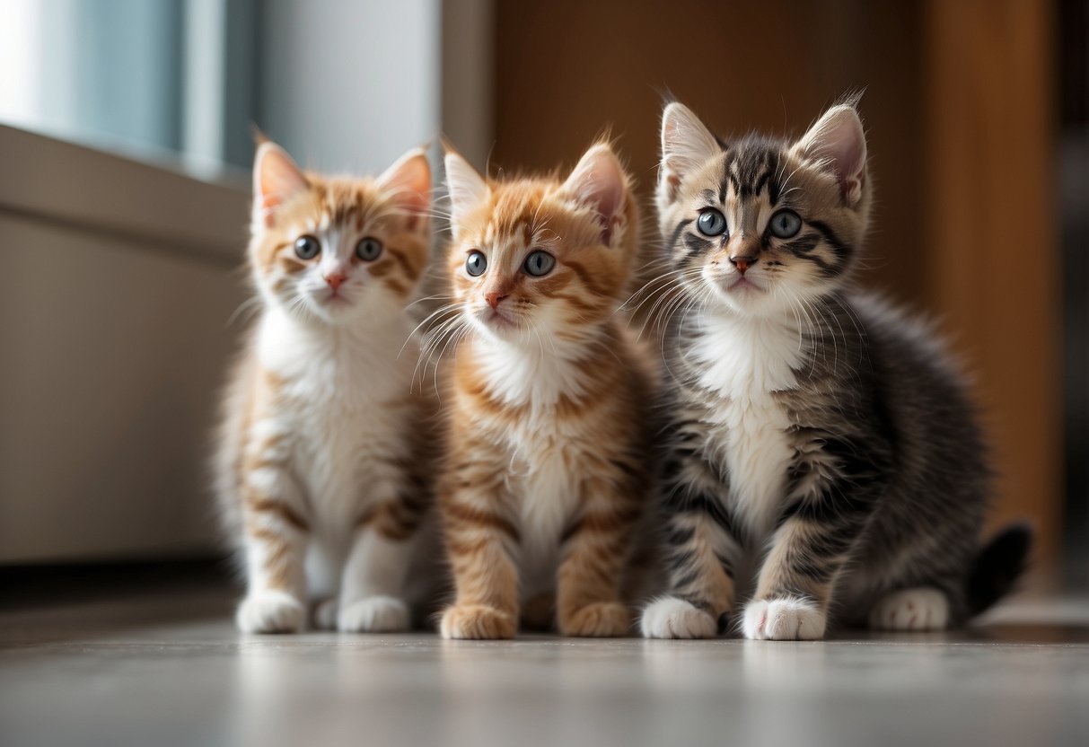A variety of playful kittens roam freely in a spacious, well-lit room, each displaying unique personalities and characteristics