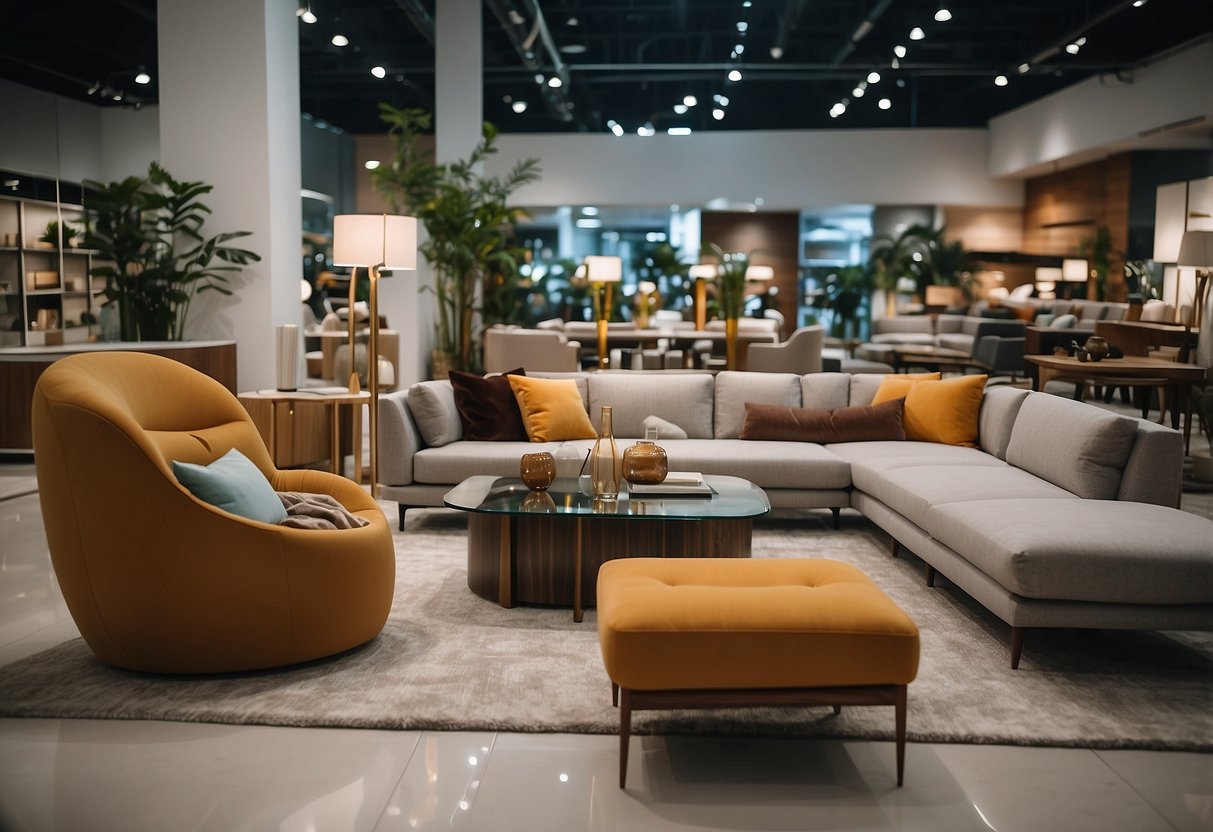 A spacious showroom filled with modern and stylish furniture displays at Mega Furniture Singapore