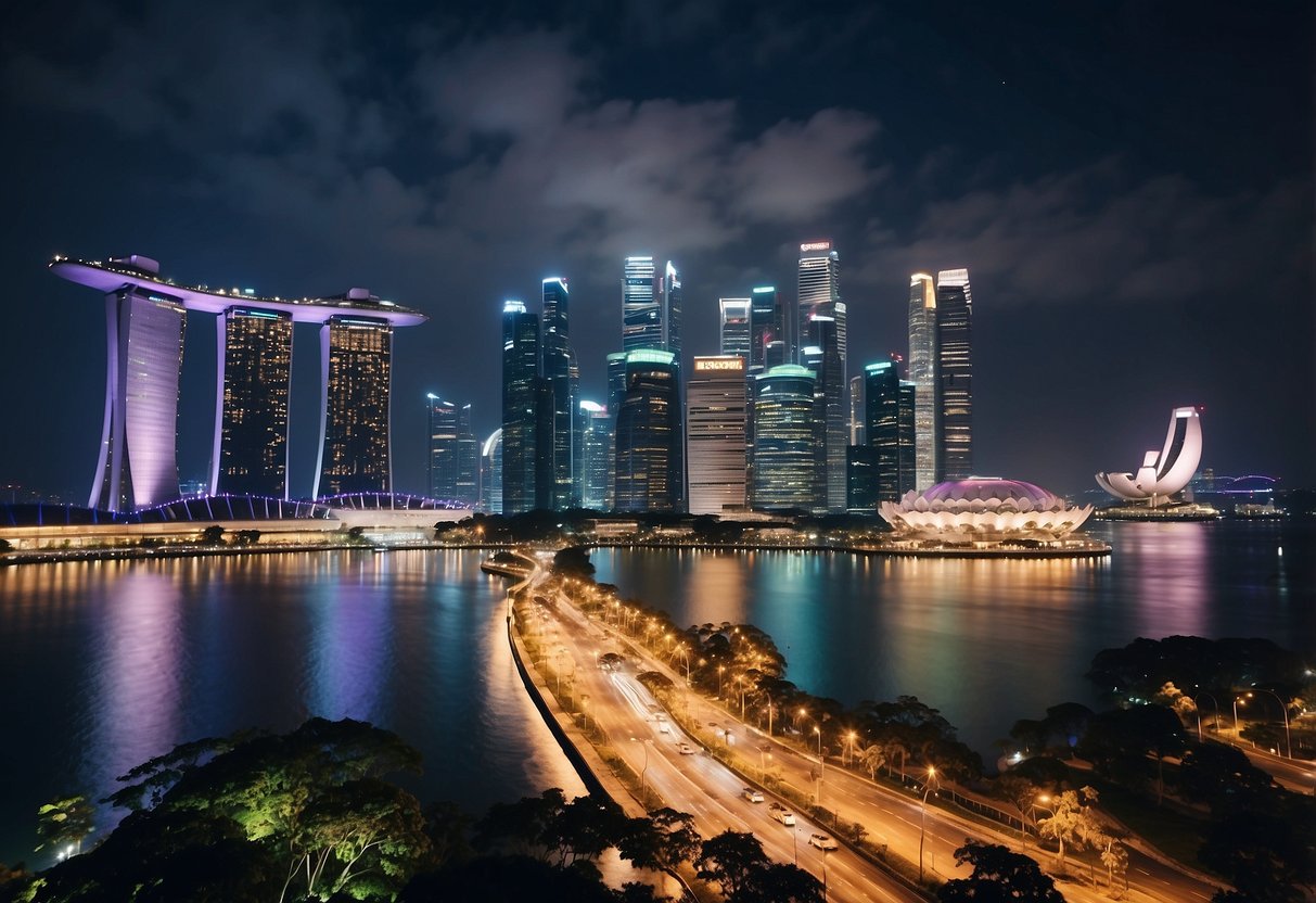 Vibrant city skyline of Singapore with iconic landmarks and bustling waterfront