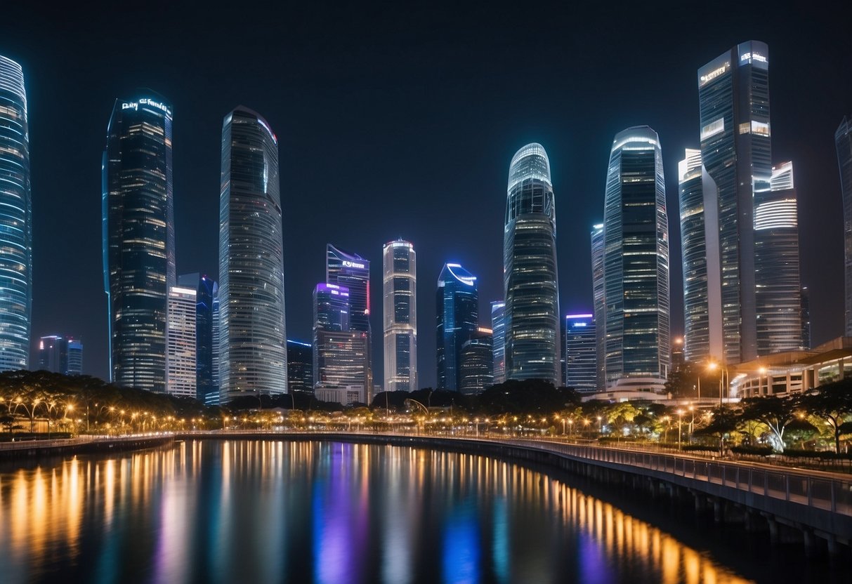 VR Singapore: futuristic cityscape with skyscrapers, vibrant lights, and high-tech infrastructure