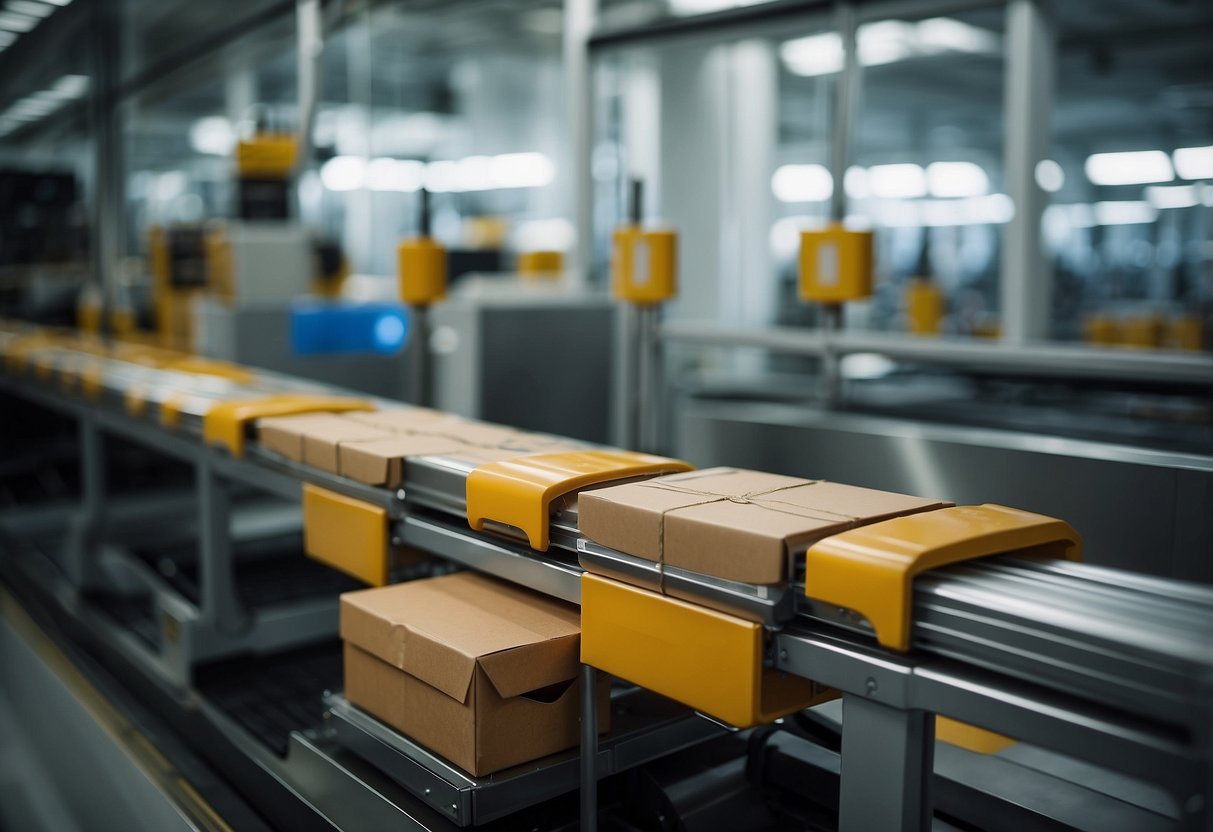A conveyor belt moves packages through a scanning machine while a robotic arm sorts and places them into designated slots at the Pop Station in Singapore