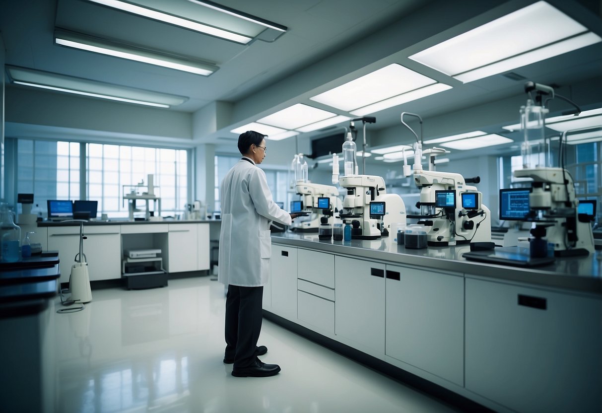 A laboratory filled with cutting-edge equipment and scientists in white coats, working on groundbreaking research and experiments for Pfizer Singapore