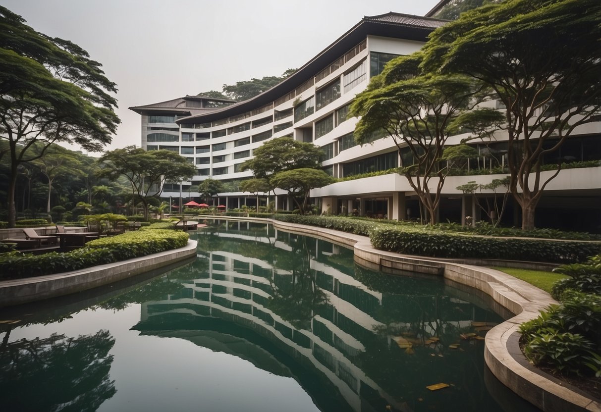 Ramada Singapore at Zhongshan Park: A modern hotel nestled among lush greenery with a serene pond and walking paths