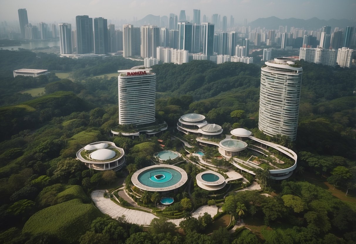 Aerial view of Ramada Singapore at Zhongshan Park with lush greenery and modern architecture