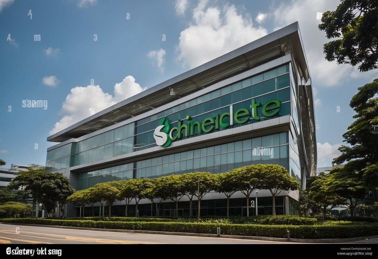 Schneider Electric Singapore office building with modern architecture and logo prominently displayed