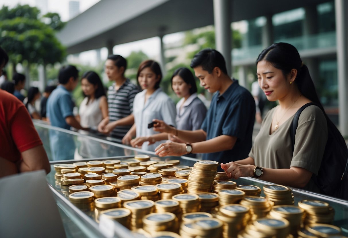 People scanning and activating TraceTogether tokens at a collection point in Singapore