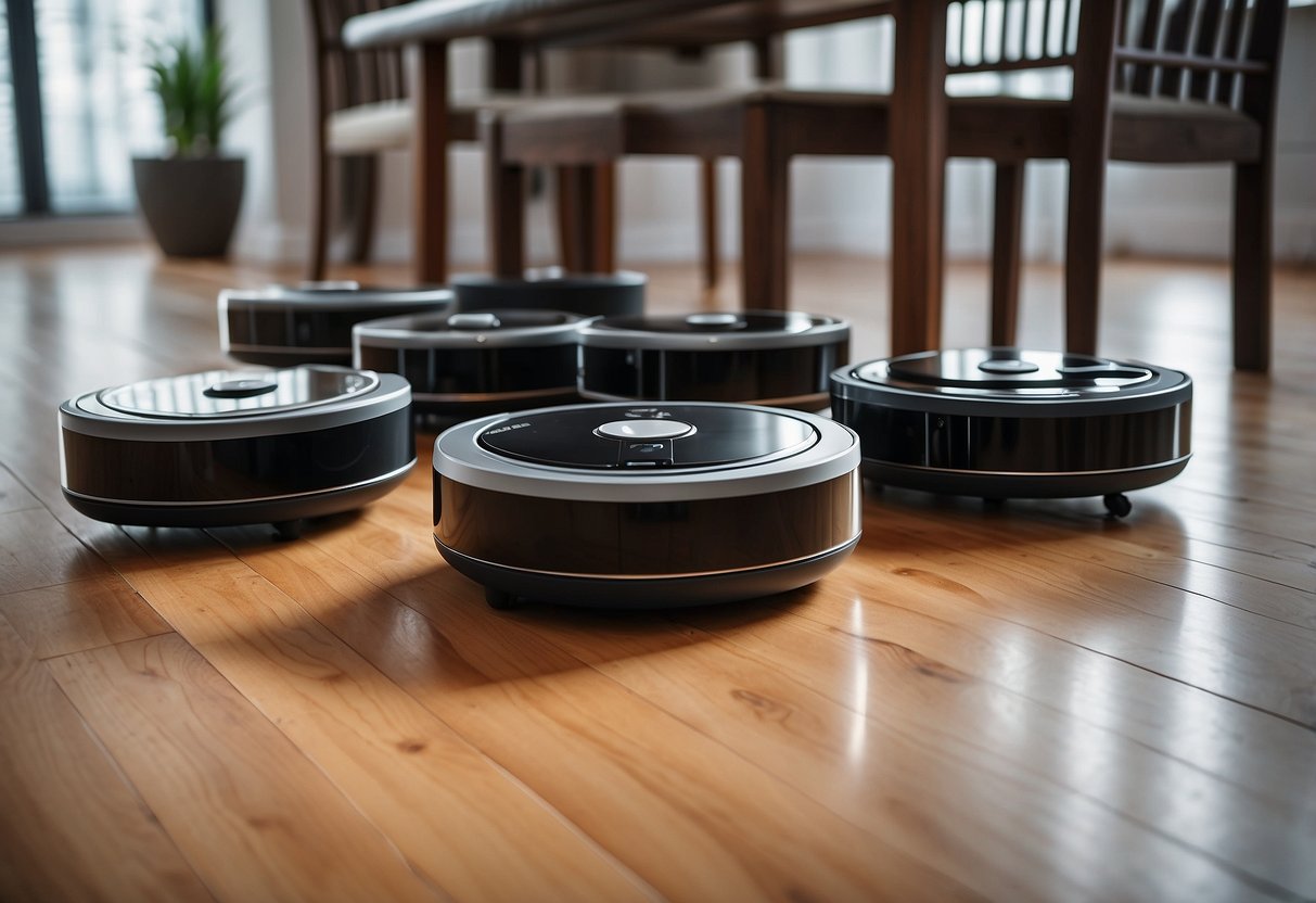 A lineup of top robot vacuum models with their features displayed, including sleek designs and advanced cleaning technology