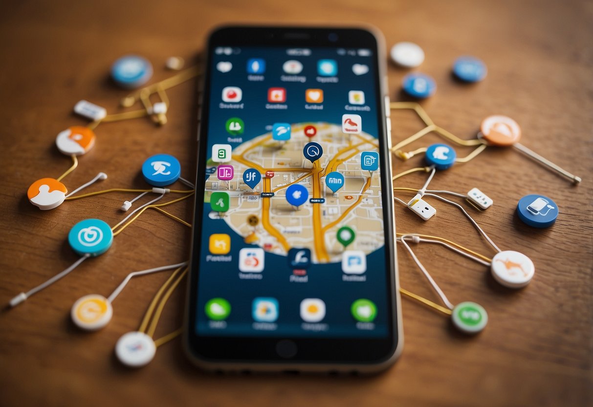 A smartphone with a SIM card surrounded by icons representing different mobile plans, with a map of Singapore in the background