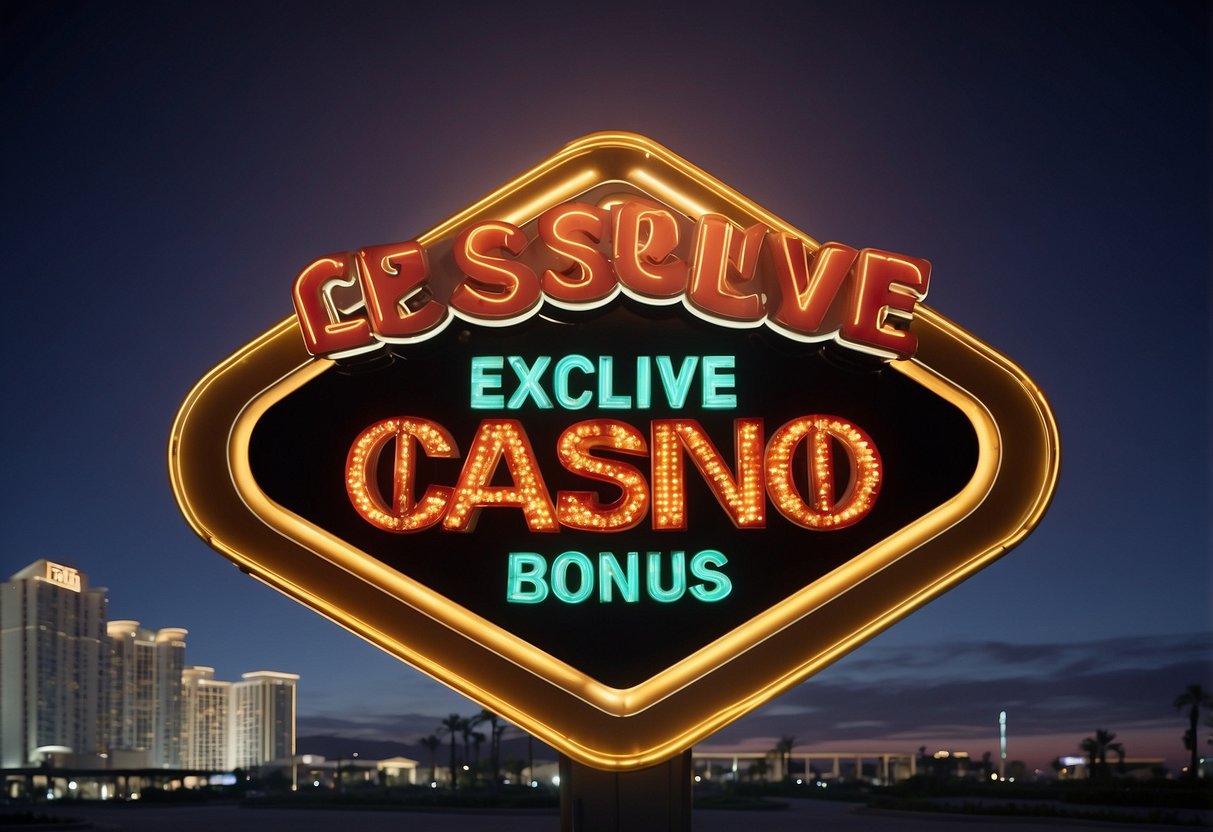 A glowing casino sign with the words "Exclusive Ignition Casino Bonus Offers" displayed prominently