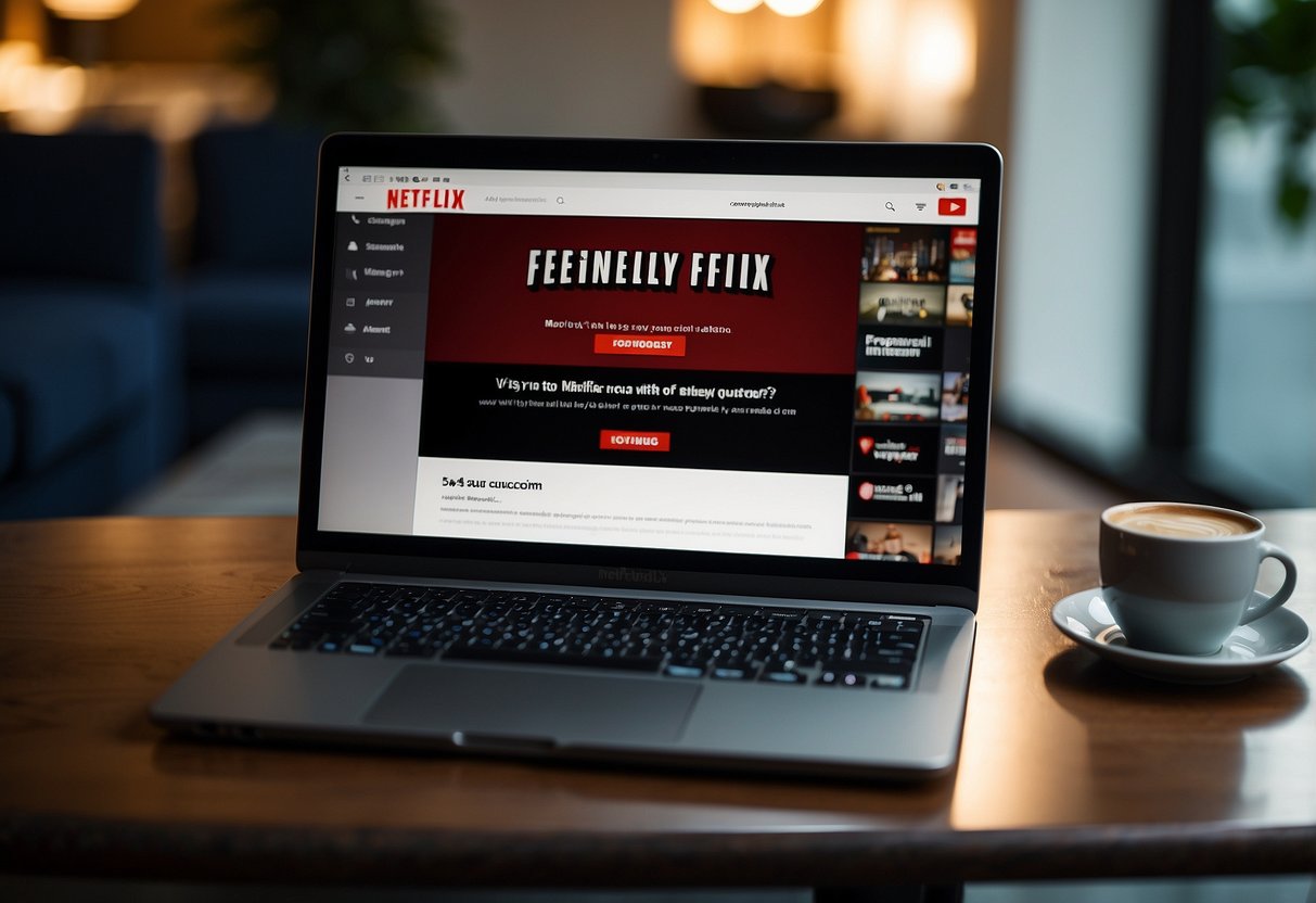 A laptop displaying the Netflix homepage with the words "Frequently Asked Questions" and "Singapore" prominently featured