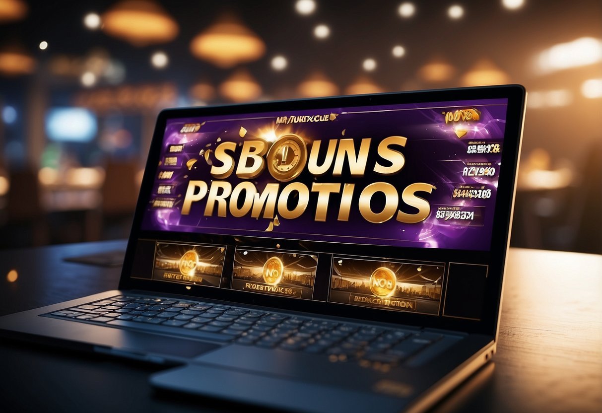 The scene shows a digital screen displaying "Bonus Codes and Promotions" with the text "ignition casino 100 no deposit bonus" highlighted