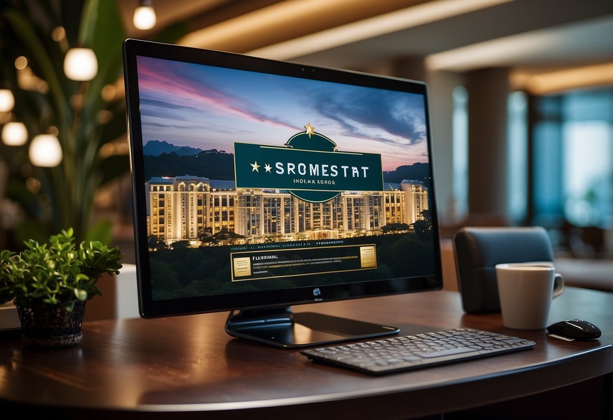 The Somerset Singapore hotel logo displayed on a computer screen with positive guest reviews and star ratings