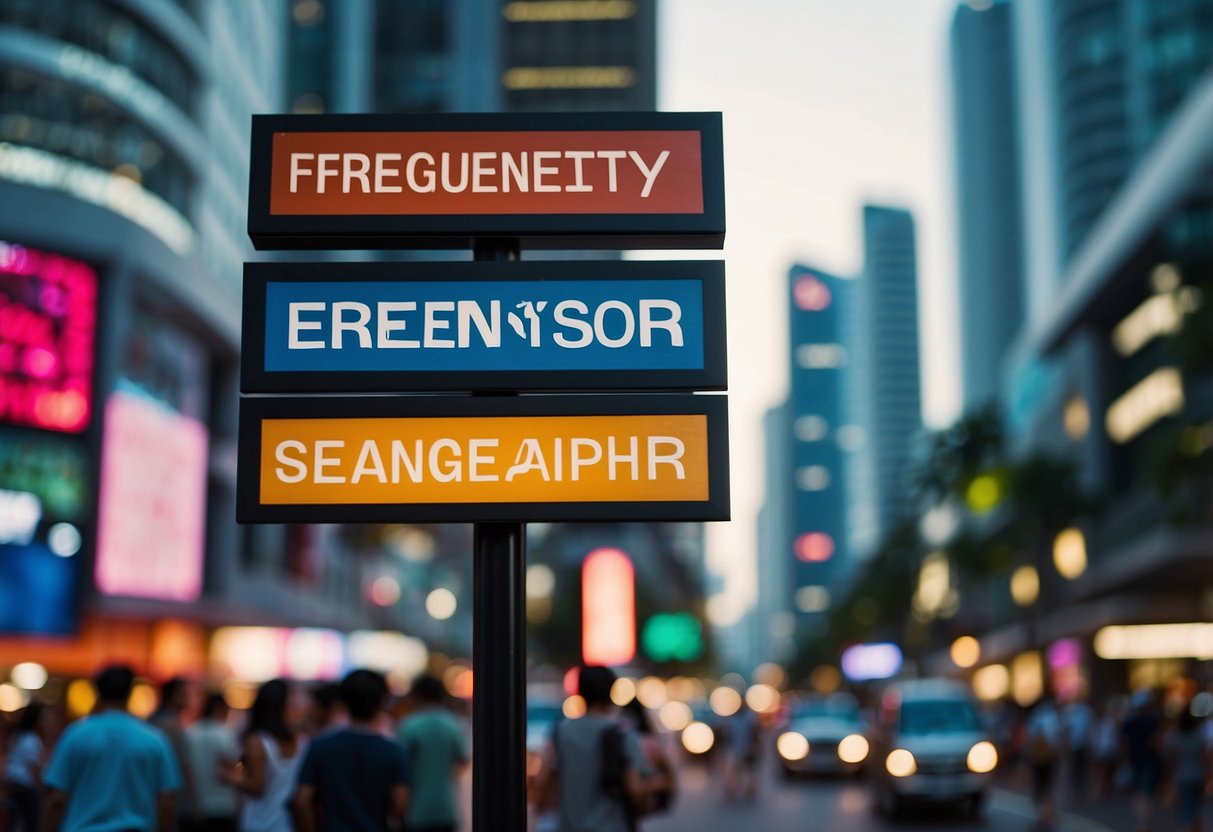 A colorful signboard with "Frequently Asked Questions" written on it, surrounded by bustling streets of Singapore