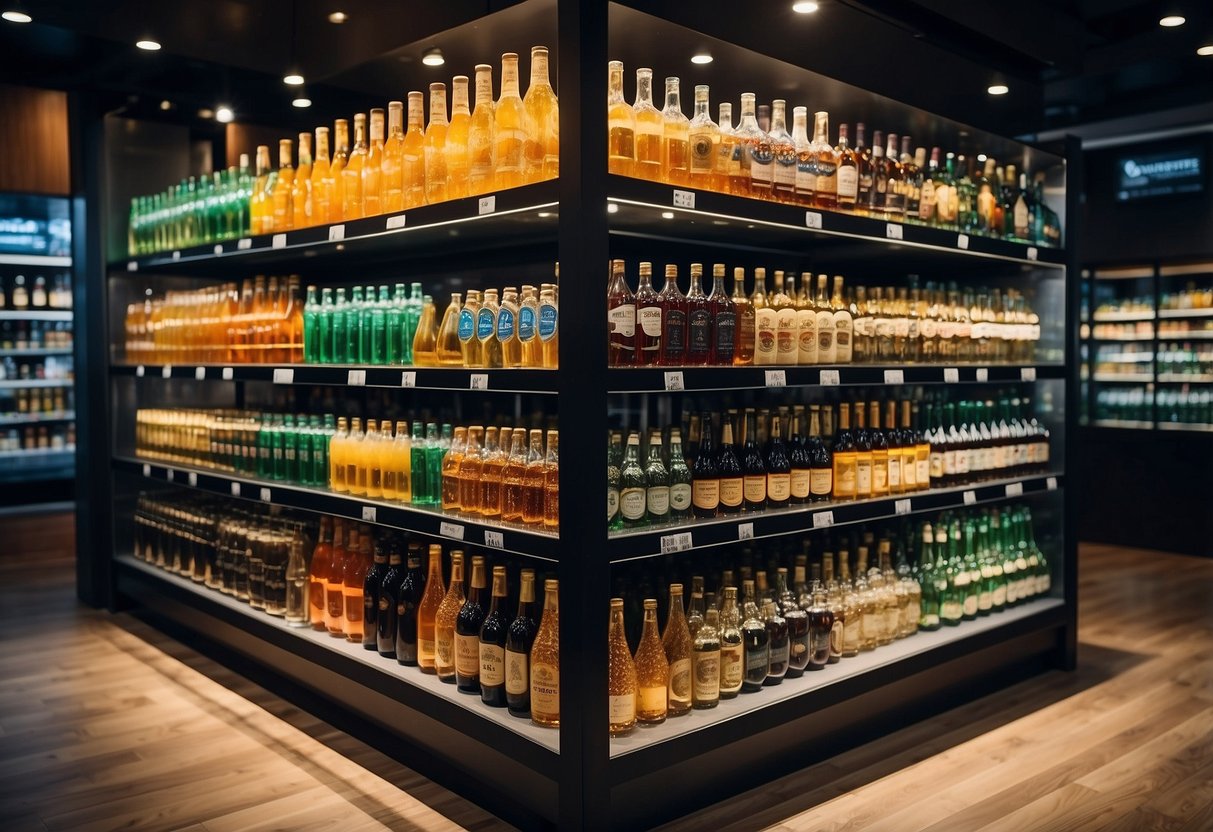 A variety of beverages displayed on shelves and counters at The Exchange Singapore