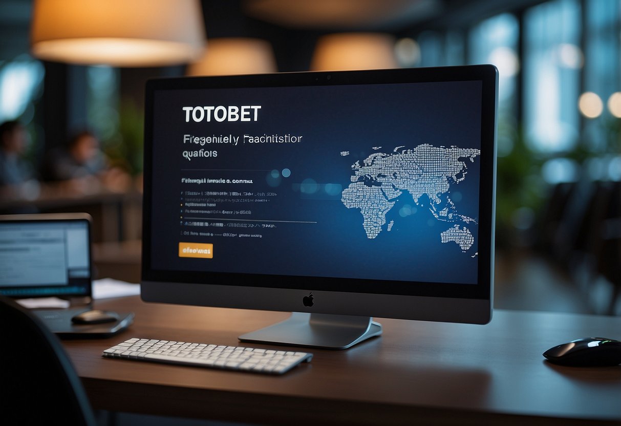 A computer screen displaying "Frequently Asked Questions" with the logo of totobet Singapore