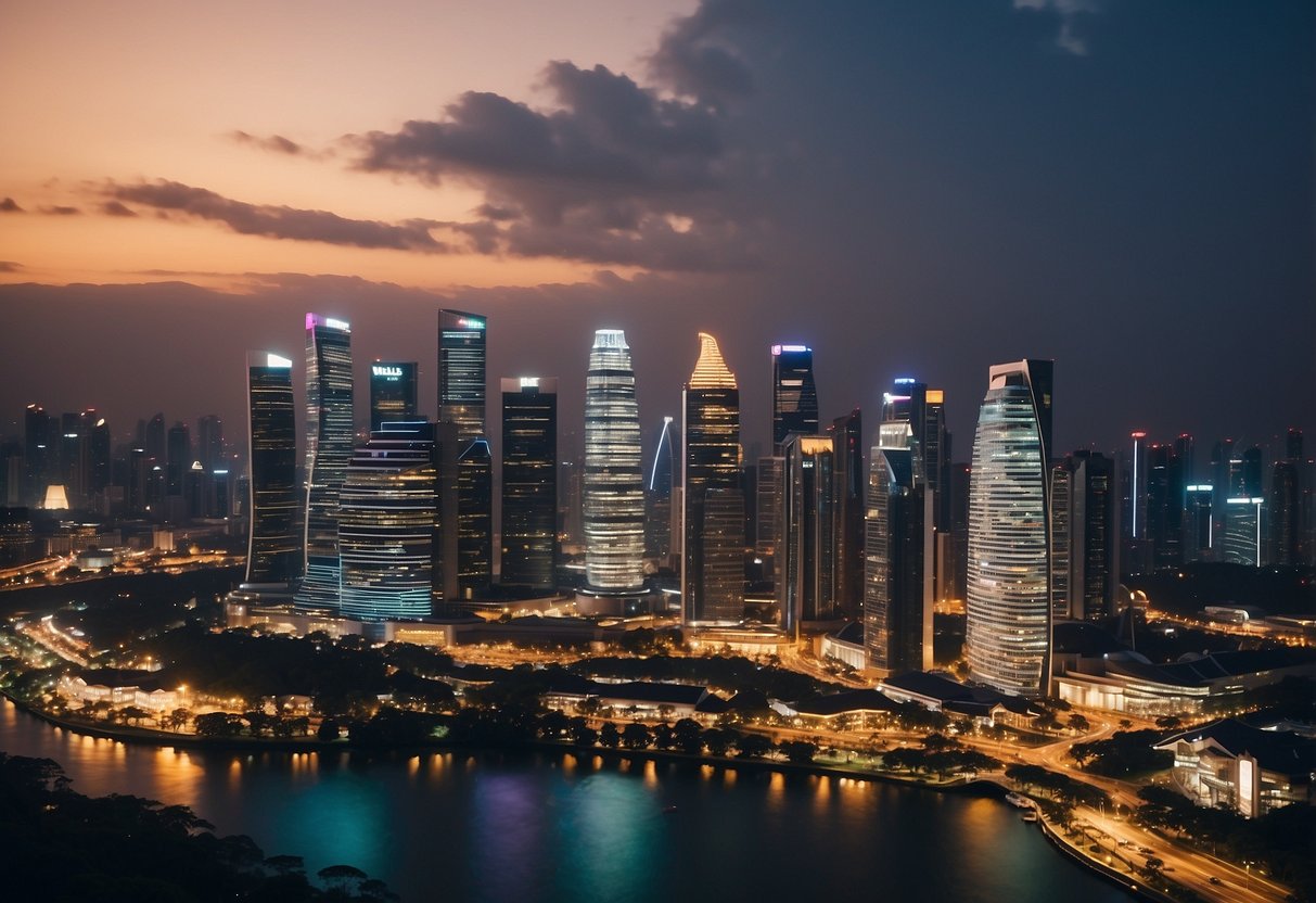 A vibrant city skyline with iconic landmarks, bustling streets, and modern architecture showcasing the diverse and innovative features of Wells Singapore