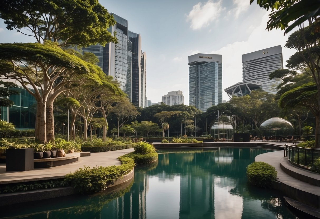 The Park Regis Singapore stands tall amidst the bustling city, with its modern architecture and sleek design. The surrounding area is filled with lush greenery, offering a serene escape from the urban landscape
