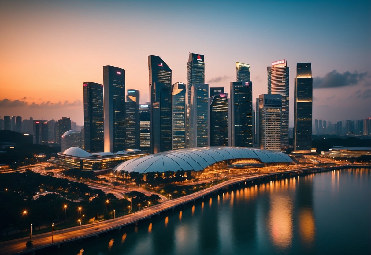 A bustling cityscape with modern budget hotels nestled among vibrant neighborhoods in Singapore