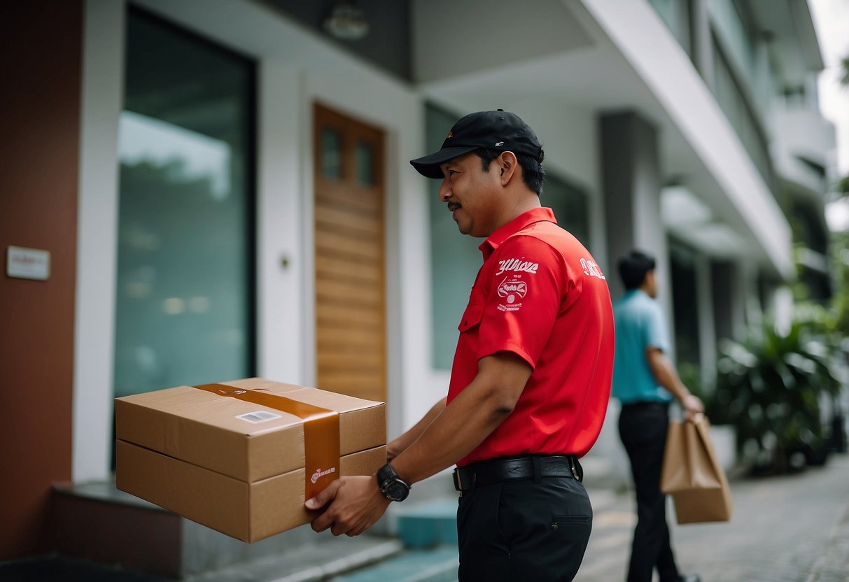 A delivery person drops off an AirAsia food package at a Singaporean doorstep