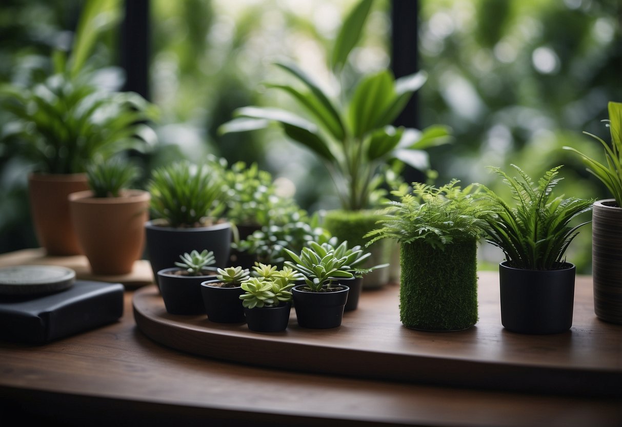 Lush green plants surround innisfree products and treatments in a peaceful Singaporean setting