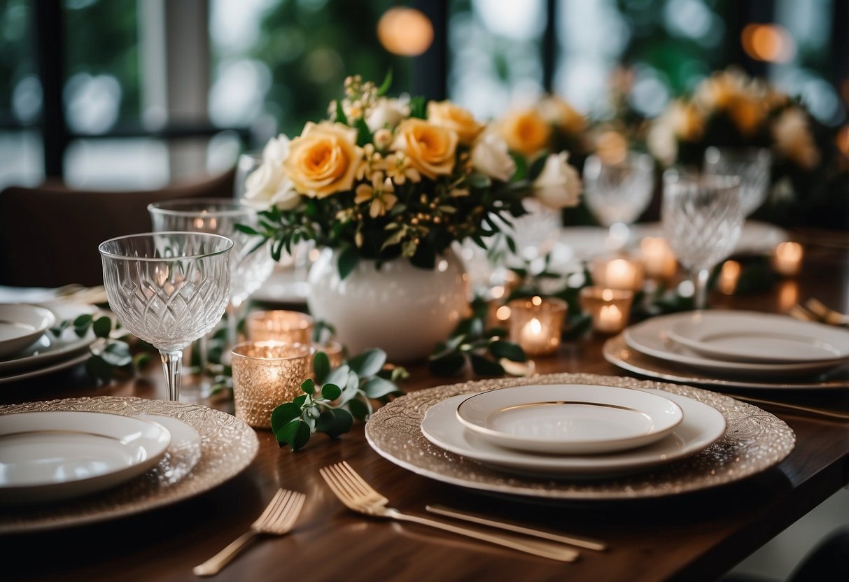 A beautifully set dining table in Singapore, adorned with elegant dinnerware, sparkling glassware, and fresh floral centerpieces, creating a luxurious and inviting atmosphere for a memorable dining experience