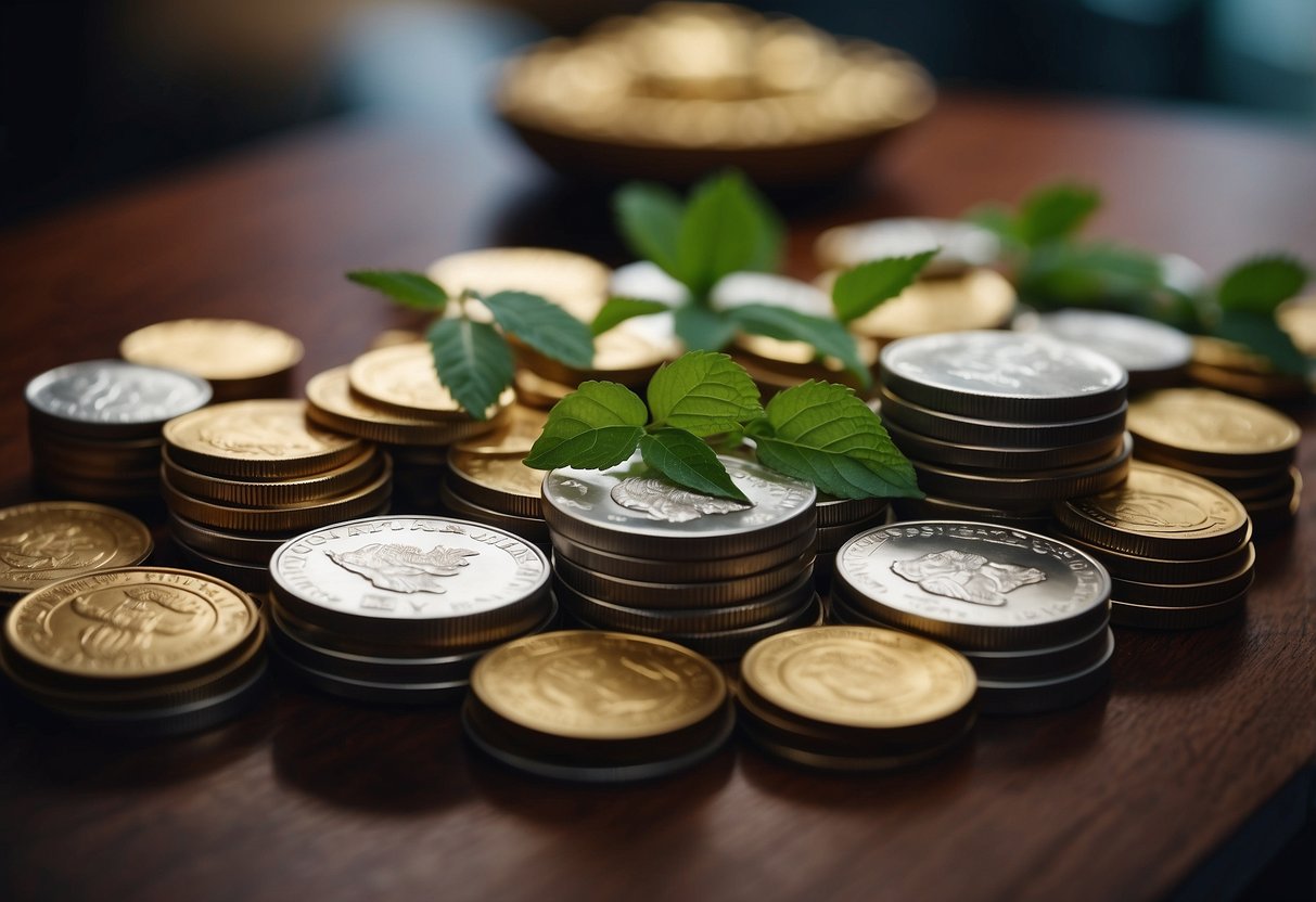 A bustling Singapore Mint, with shiny coins being minted and packaged for distribution