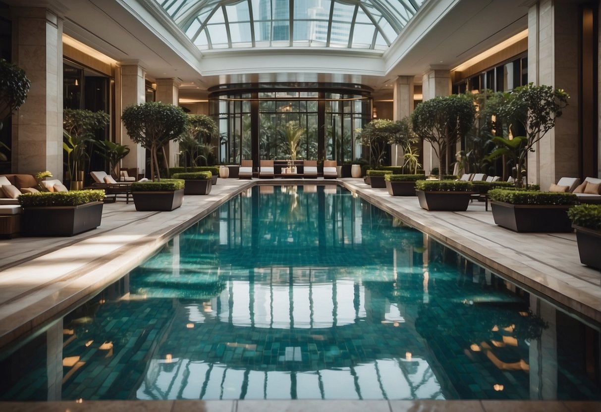 The luxurious St. Regis Singapore boasts elegant accommodations and top-notch amenities, including a stunning swimming pool, a world-class spa, and exquisite dining options