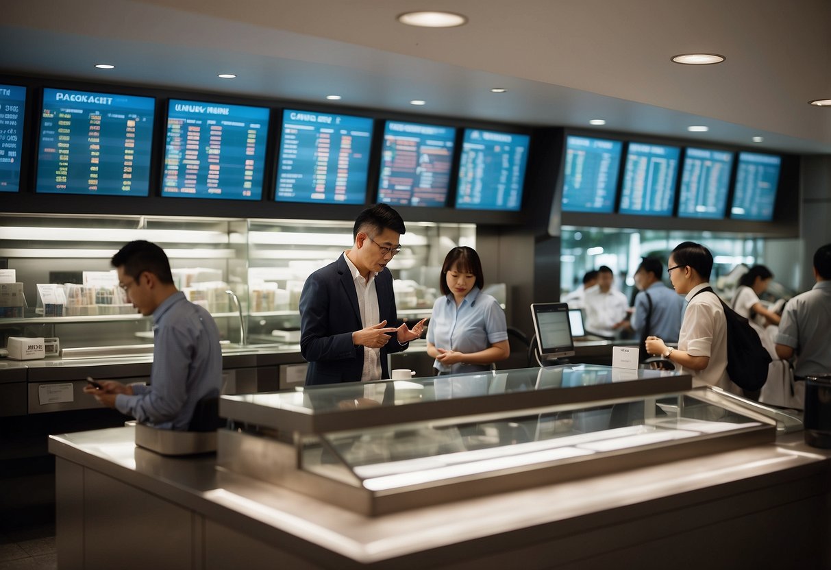 A busy counter with customers asking questions at Singapore Mint