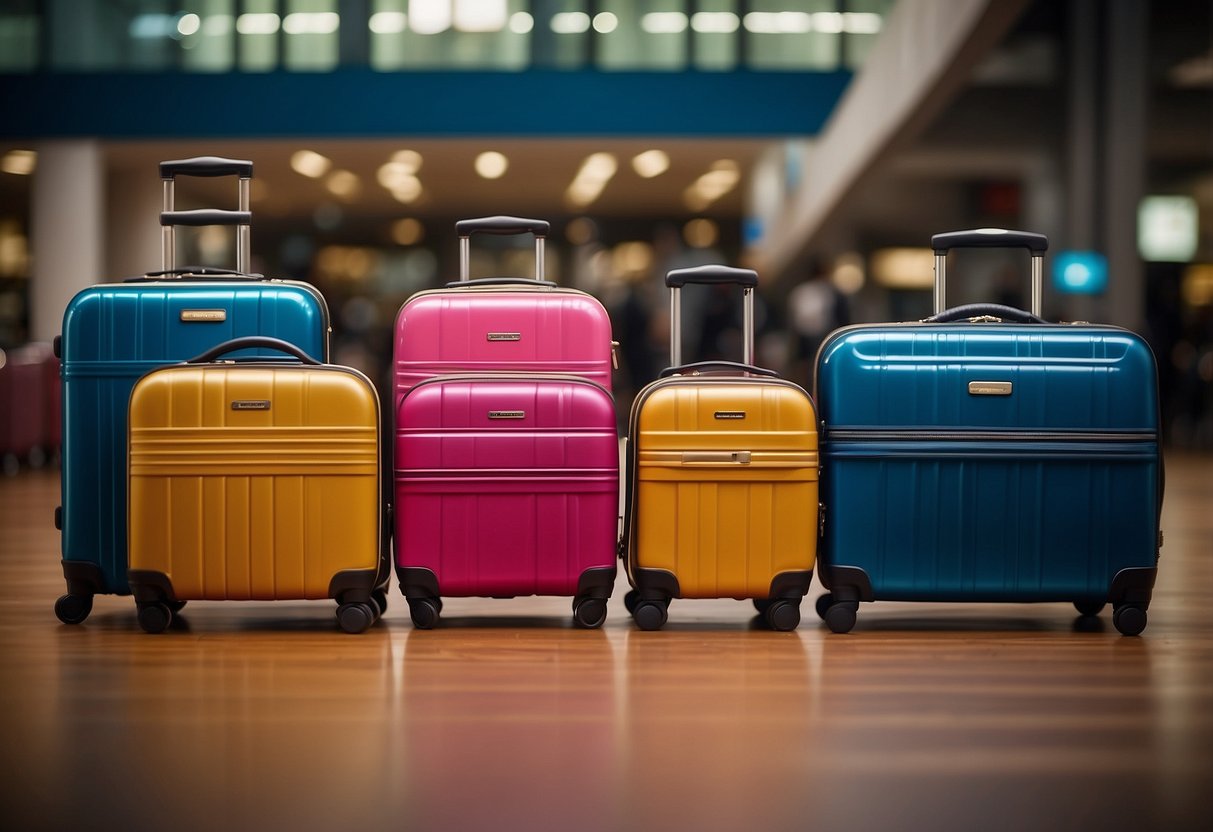 A stack of colorful suitcases with "Frequently Asked Questions" banner, Samsonite logo, and Singapore flag
