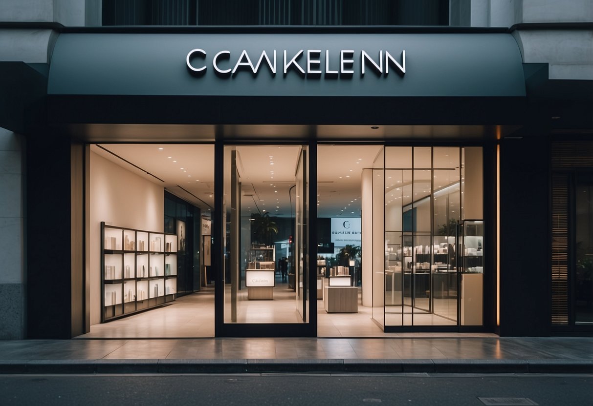 A sleek, modern storefront with bold Calvin Klein branding in the heart of Singapore's bustling shopping district