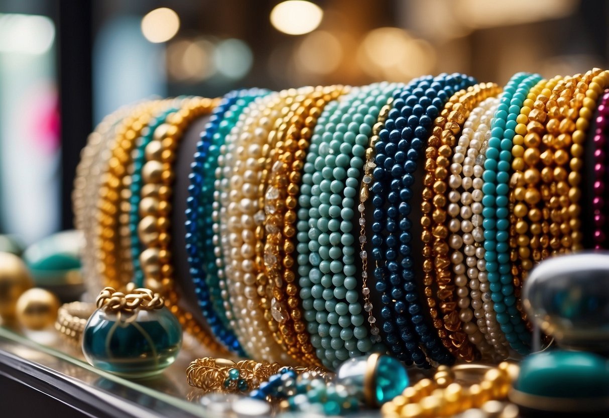 A colorful array of beads and jewelry supplies neatly displayed in a well-lit shop in Singapore