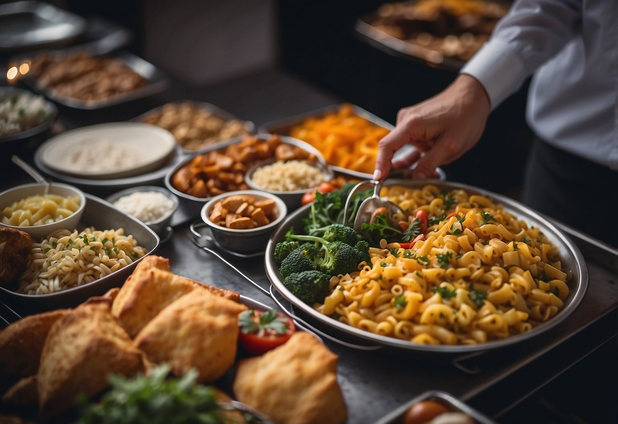 A person is browsing through a variety of catering menus, weighing options and considering different cuisines for an upcoming event