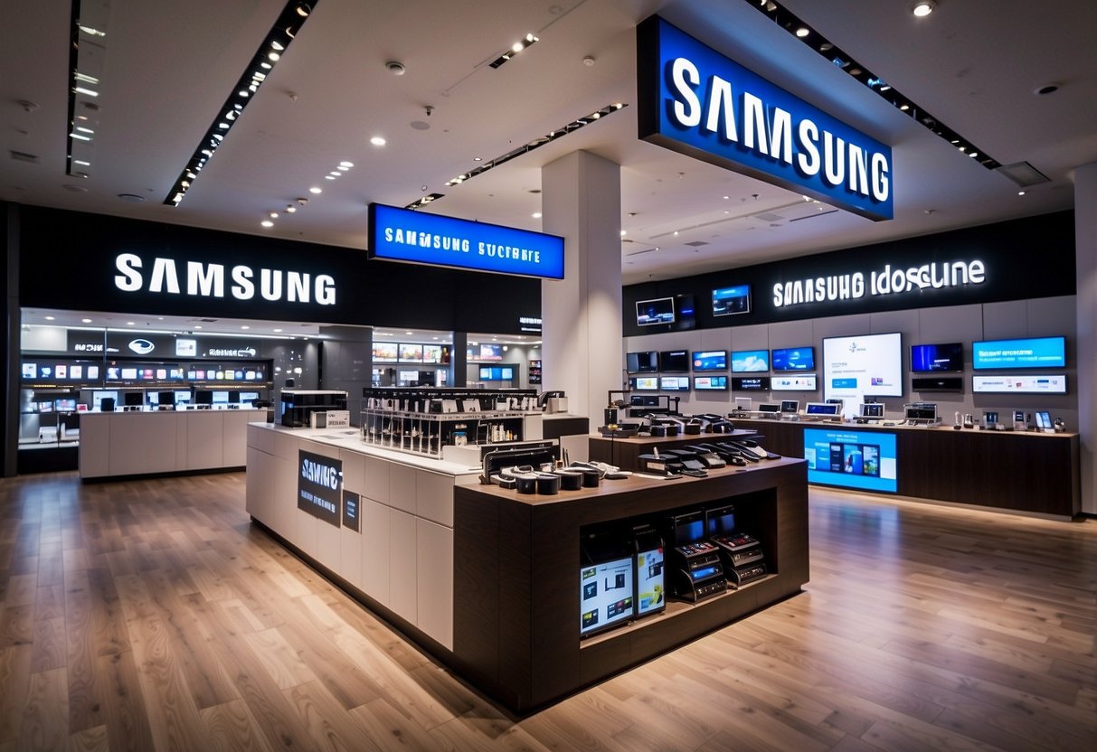 The Samsung Store in Singapore is filled with sleek, modern technology and vibrant displays, showcasing the latest smartphones, tablets, and other electronic gadgets