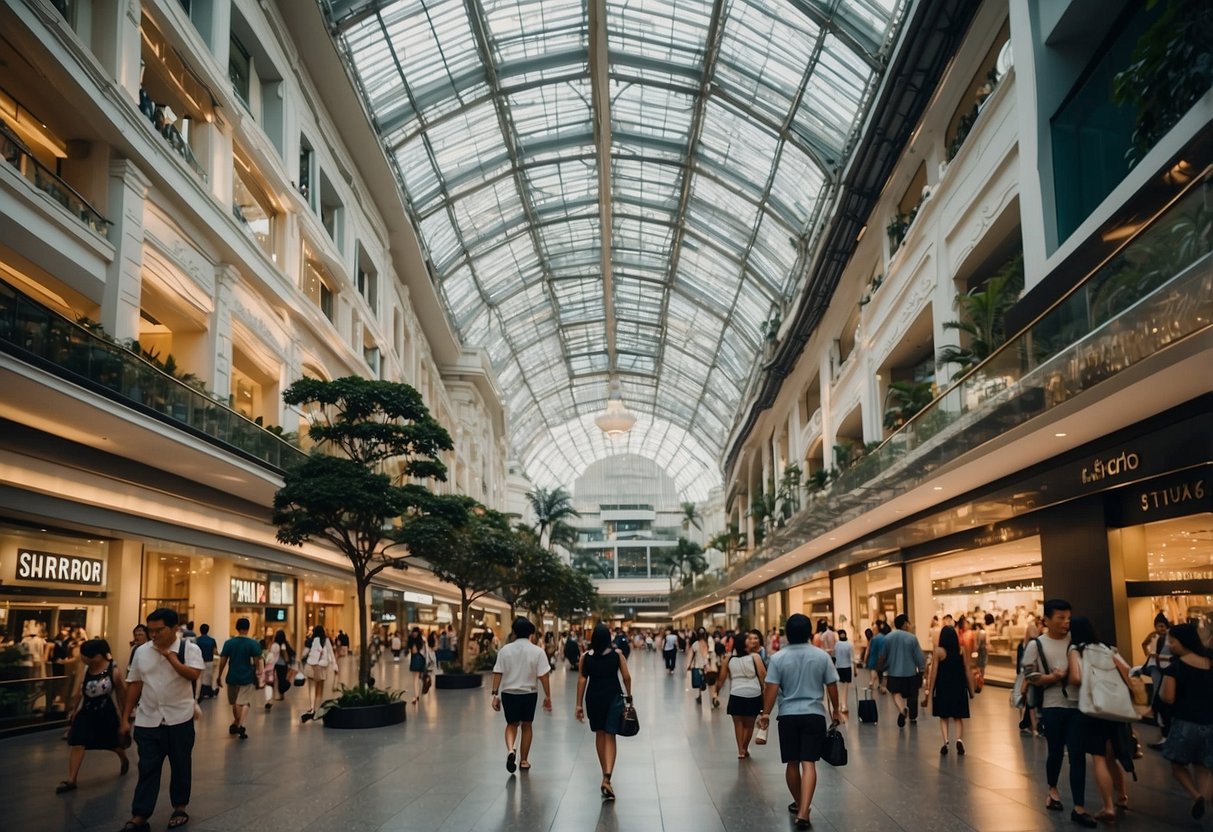 Orchard Road's Paragon Shopping Centre in Singapore bustles with shoppers and gleaming storefronts. The iconic architecture and vibrant atmosphere make it a prime location for an illustration
