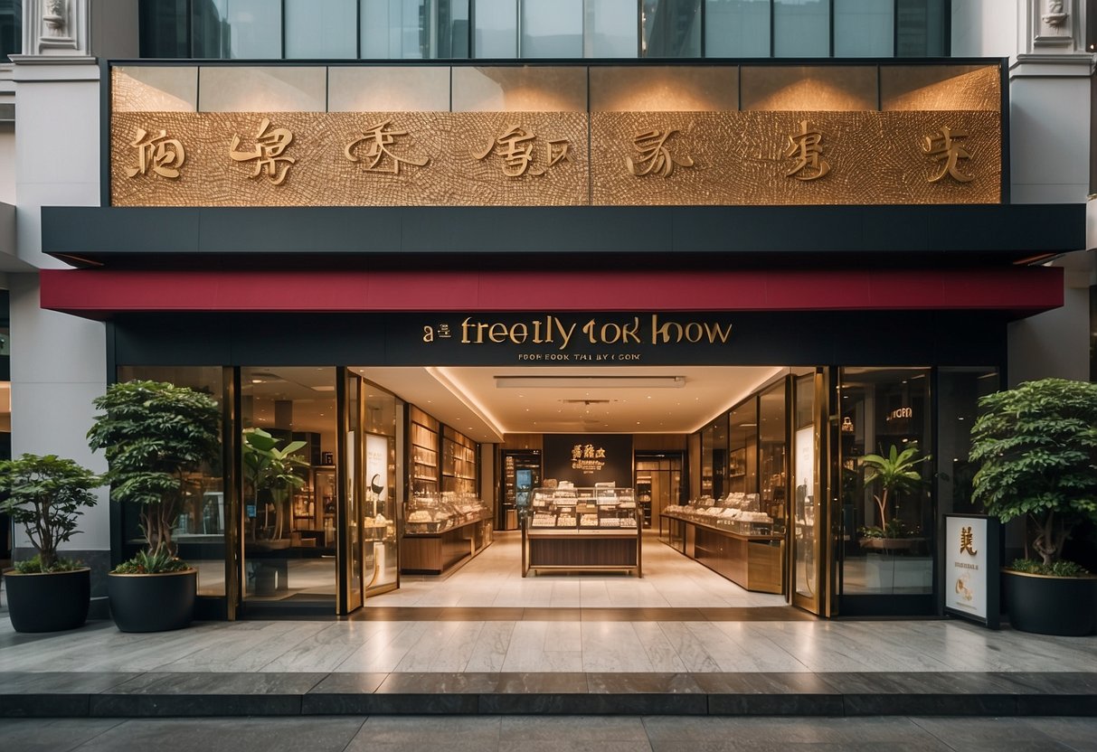 A bright and modern retail store with the sign "Frequently Asked Questions Chow Tai Fook Singapore" displayed prominently